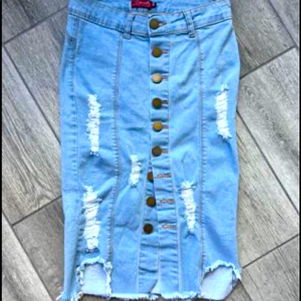 Distressed Denim Skirt